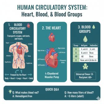 रक्त परिसंचरण तंत्र (Blood Circulatory System): रक्त समूह (Blood Groups), हृदय और रक्त का कार्य। 1 Blood Circulatory System,Blood Groups,heart