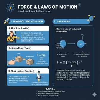 बल और गति के नियम (Force and Laws of Motion): न्यूटन के नियम, गुरुत्वाकर्षण (Gravitation)। 1 Gravitation and Laws of Motion