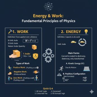 ऊर्जा और कार्य (Energy and Work): गतिज और स्थितिज ऊर्जा, कार्य करने की क्षमता। 1 Energy and Work