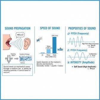 ध्वनि (Sound): ध्वनि का संचरण, चाल (Speed), और गुण (जैसे पिच, तीव्रता)। 13 ध्वनि (Sound): ध्वनि का संचरण, चाल (Speed), और गुण (जैसे पिच, तीव्रता)।