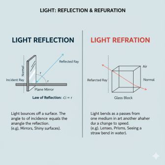 प्रकाश (Light): प्रकाश का परावर्तन (Reflection) और अपवर्तन (Refraction)। 5 प्रकाश (Light): प्रकाश का परावर्तन (Reflection) और अपवर्तन (Refraction)।