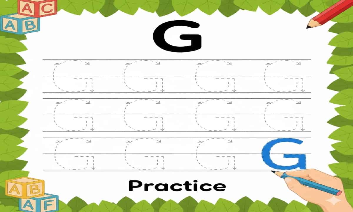 घुमाव और मोड़: अक्षर 'G' ट्रेसिंग वर्कशीट PDF (G for Goat)